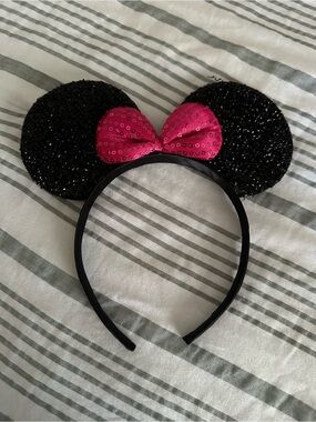 Kids Black Sequin Mouse Ear Headband with Pink Bow